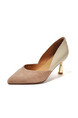Brown and Beige Leather and Suede Pointed Toe Platform Stiletto Heels