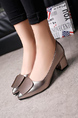 Gray Leather Pointed Toe Platform Chunky Heels