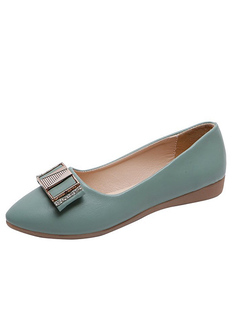 Blue Leather Pointed Toe Platform Flats