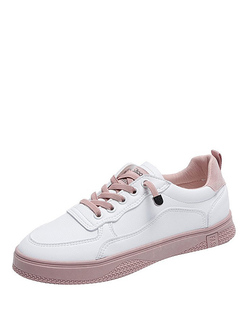 White and Pink Leather Round Toe Platform Lace Up Rubber Shoes