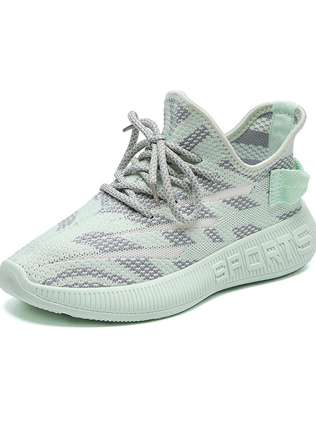 Light Green Mesh Round Toe Platform Lace Up Rubber Shoes