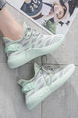 Light Green Mesh Round Toe Platform Lace Up Rubber Shoes