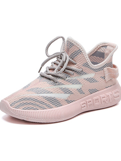 Pink Mesh Round Toe Platform Lace Up Rubber Shoes