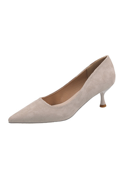 Flesh Suede Pointed Toe Platform Stiletto Heels