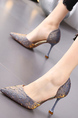 Gray Fabric Pointed Toe Platform Stiletto Heels
