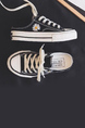 White and Black Canvas Round Toe Platform Lace Up Rubber Shoes