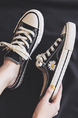 White and Black Canvas Round Toe Platform Lace Up Rubber Shoes