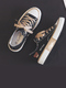 Black and Beige Canvas Round Toe Platform Lace Up Rubber Shoes