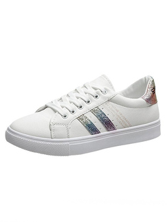 White Leather Round Toe Platform Lace Up Rubber Shoes