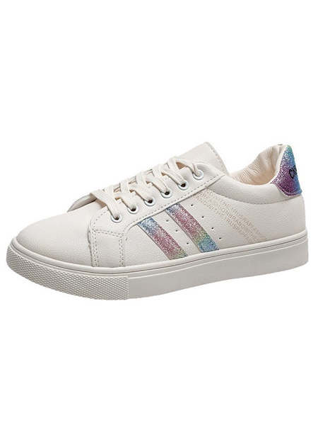 Off White Leather Round Toe Platform Lace Up Rubber Shoes