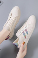 Off White Leather Round Toe Platform Lace Up Rubber Shoes