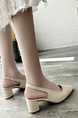 Beige Leather Pointed Toe Platform Chunky Heels