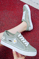 Gray and White Mesh Round Toe Platform Lace Up Rubber Shoes