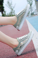 Gray and White Mesh Round Toe Platform Lace Up Rubber Shoes