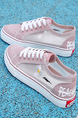 White and Pink Mesh Round Toe Platform Lace Up Rubber Shoes