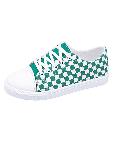 Green White Canvas Round Toe Platform Lace Up Rubber Shoes