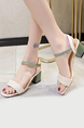 White and Green Leather Open Toe Platform Chunky Heels