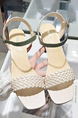 White and Green Leather Open Toe Platform Chunky Heels
