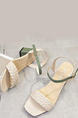 White and Green Leather Open Toe Platform Chunky Heels