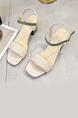 White and Green Leather Open Toe Platform Chunky Heels