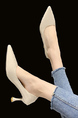 Beige Leather Pointed Toe Platform Stiletto Heels