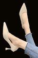 Beige Leather Pointed Toe Platform Stiletto Heels