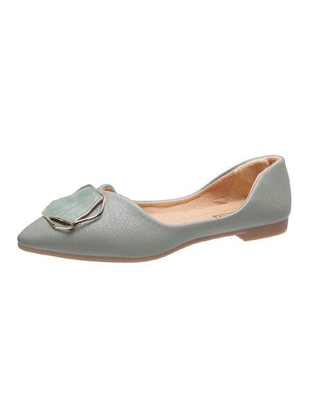 Green Leather Pointed Toe Platform Flats