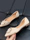 Beige Leather Pointed Toe Platform Flats