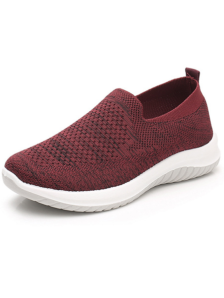 Red Mesh Round Toe Platform Rubber Shoes