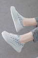 White and Gray Leather Round Toe Platform Lace Up Rubber Shoes