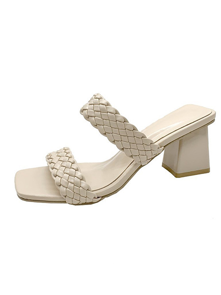 Off White Leather Open Toe Platform Chunky Heels