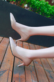 Beige Patent Leather Pointed Toe Platform Stiletto Heels