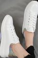 White Leather Round Toe Platform Lace Up Rubber Shoes