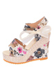 Beige Colorful Leather Peep Toe Platform Ankle Strap Wedge