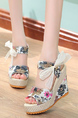 Beige Colorful Leather Peep Toe Platform Ankle Strap Wedge