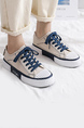 Beige Blue and White Canvas Round Toe Platform Lace Up Rubber Shoes