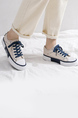 Beige Blue and White Canvas Round Toe Platform Lace Up Rubber Shoes