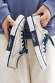 Beige Blue and White Canvas Round Toe Platform Lace Up Rubber Shoes