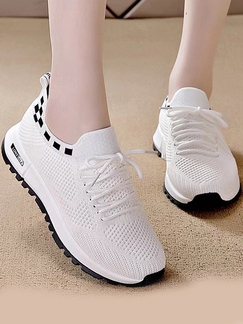 White Mesh Round Toe Platform Lace Up Rubber Shoes