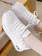 White Mesh Round Toe Platform Lace Up Rubber Shoes
