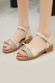 Beige Leather and Fabric Open Toe Platform Ankle Strap Sandals