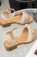 Beige Leather and Fabric Open Toe Platform Ankle Strap Sandals