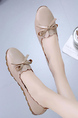 Brown Leather Round Toe Platform Ribbon Lace Up Flats