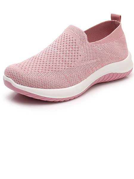 Pink Mesh Round Toe Platform Slip On Rubber Shoes