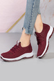 Red and White Mesh Round Toe Platform Lace Up Rubber Shoes