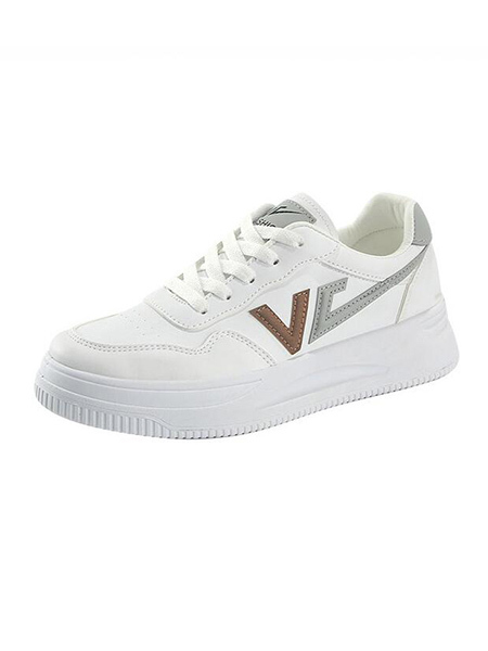 White Leather Round Toe Platform Lace Up Rubber Shoes