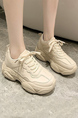 Beige Leather Round Toe Platform Lace Up Rubber Shoes