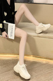 Beige Leather Round Toe Platform Lace Up Rubber Shoes