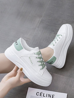 White Leather Round Toe Platform Heightened Breathable Rubber Shoes