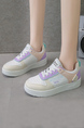 White Pink Leather Round Toe Platform Lace Up Casual Shoes